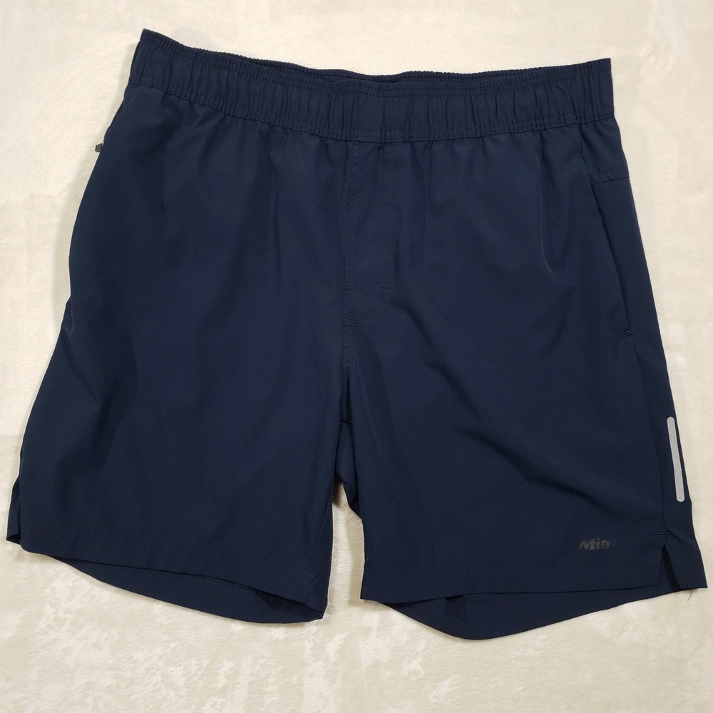 Mitre Athletic Shorts Mens L Navy Blue Reflective Running Gym Workout‎ 7" Inseam